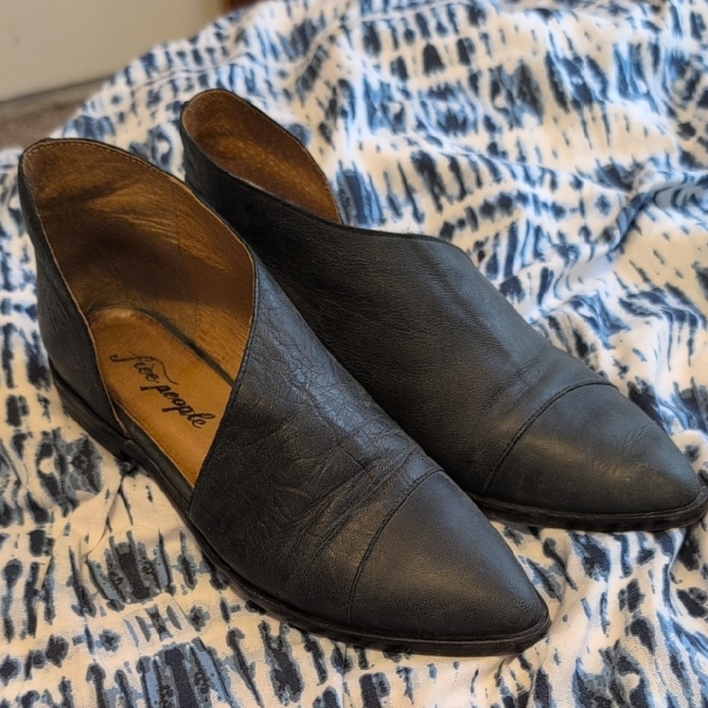 Free People Black Leather Slip-On Shoes